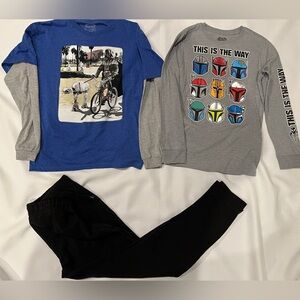Lot of 3 Star Wars Kids Long Sleeve Tees (2) and Black Lee Sweatpants 14-16 (1)